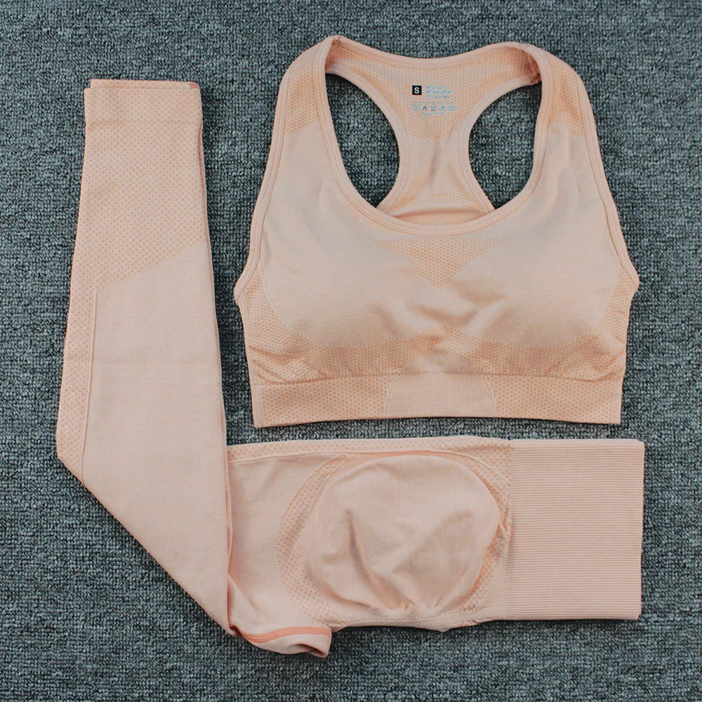 High Quality Women 2 Piece High Waist Scrunch Butt Leggings Sports Bra Workout Clothing Seamless Yoga Set Gym Fitness Sets