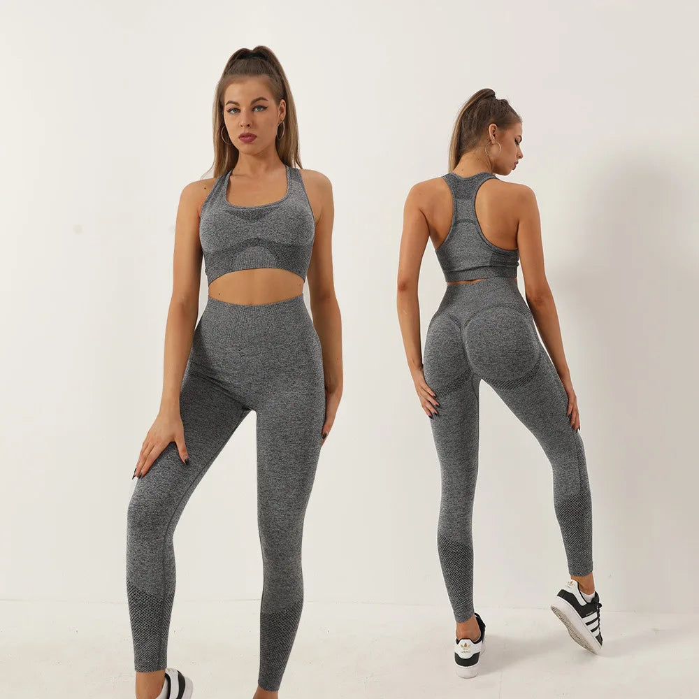High Quality Women 2 Piece High Waist Scrunch Butt Leggings Sports Bra Workout Clothing Seamless Yoga Set Gym Fitness Sets