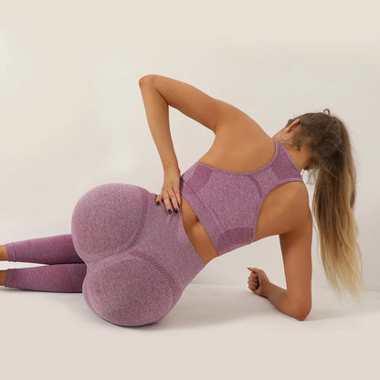 High Quality Women 2 Piece High Waist Scrunch Butt Leggings Sports Bra Workout Clothing Seamless Yoga Set Gym Fitness Sets