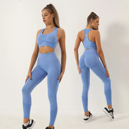 High Quality Women 2 Piece High Waist Scrunch Butt Leggings Sports Bra Workout Clothing Seamless Yoga Set Gym Fitness Sets