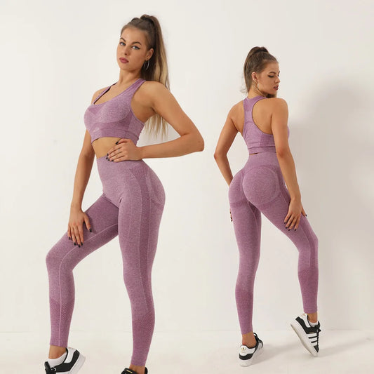 High Quality Women 2 Piece High Waist Scrunch Butt Leggings Sports Bra Workout Clothing Seamless Yoga Set Gym Fitness Sets